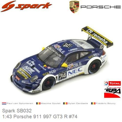 Modelauto 1:43 Porsche 911 997 GT3 R #74 | Paul van Splunteren (Spark SB032)