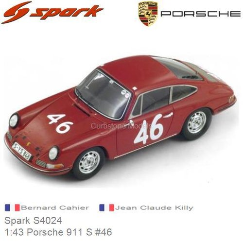 Modelauto 1:43 Porsche 911 S #46 | Bernard Cahier (Spark S4024)