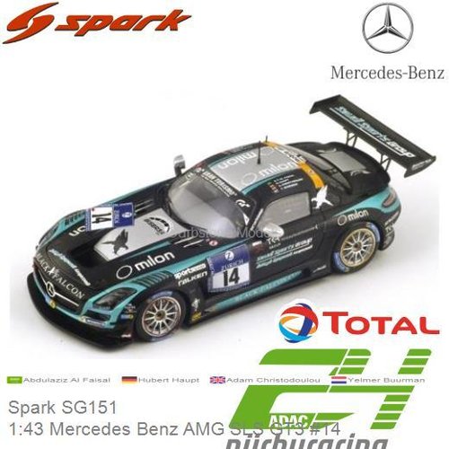 Modelauto 1:43 Mercedes Benz AMG SLS GT3 #14 (Spark SG151)