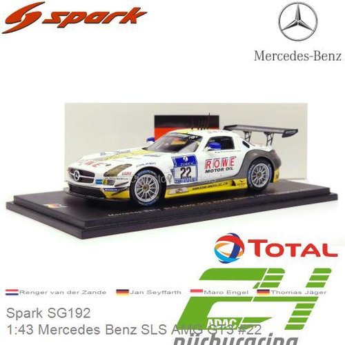 Modelauto 1:43 Mercedes Benz SLS AMG GT3 #22 | Renger van der Zande (Spark SG192)