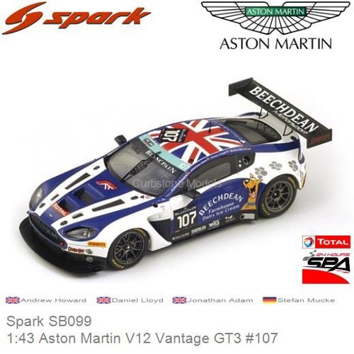 Modelauto 1:43 Aston Martin V12 Vantage GT3 #107 | Andrew Howard (Spark SB099)