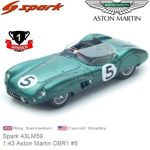 Modelauto 1:43 Aston Martin DBR1 #5 | Roy Salvadori (Spark 43LM59)