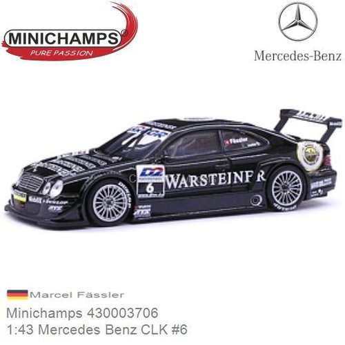 Modelauto 1:43 Mercedes Benz CLK #6 | Marcel Fässler (Minichamps 430003706)