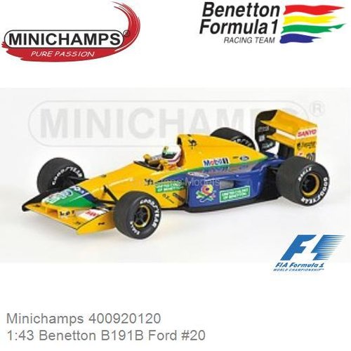 Modelauto 1:43 Benetton B191B Ford #20 | Mark Brundle (Minichamps 400920120)