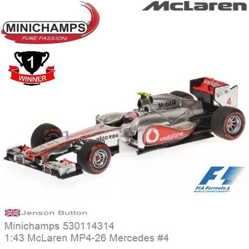 Modelauto 1:43 McLaren MP4-26 Mercedes #4 | Jenson Button (Minichamps 530114314)