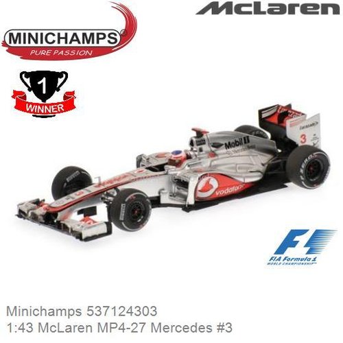 Modelauto 1:43 McLaren MP4-27 Mercedes #3 | Jenson Button (Minichamps 537124303)
