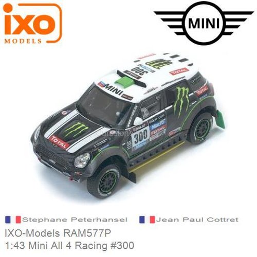 Modelauto 1:43 Mini All 4 Racing #300 | Stephane Peterhansel (IXO-Models RAM577P)