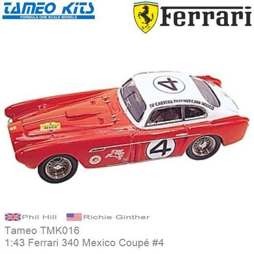 Bouwpakket 1:43 Ferrari 340 Mexico Coupé #4 | Phil Hill (Tameo TMK016)