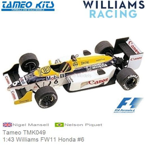 Bouwpakket 1:43 Williams FW11 Honda #6 | Nigel Mansell (Tameo TMK049)