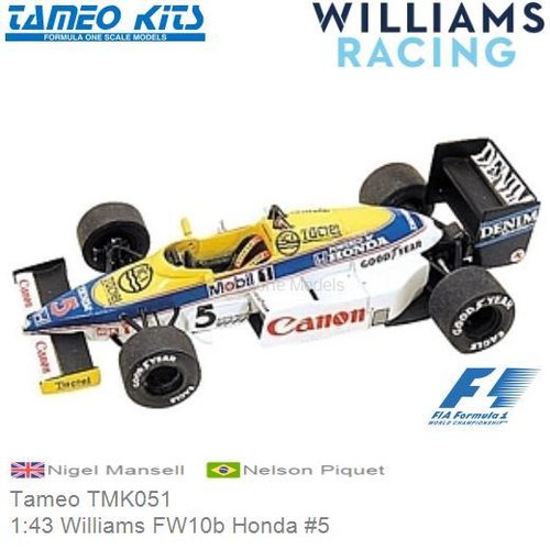Bouwpakket 1:43 Williams FW10b Honda #5 | Nigel Mansell (Tameo TMK051)