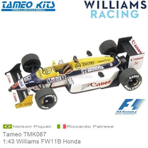 Bouwpakket 1:43 Williams FW11B Honda | Nelson Piquet (Tameo TMK067)