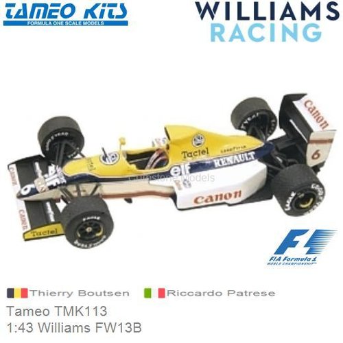 Bouwpakket 1:43 Williams FW13B | Thierry Boutsen (Tameo TMK113)