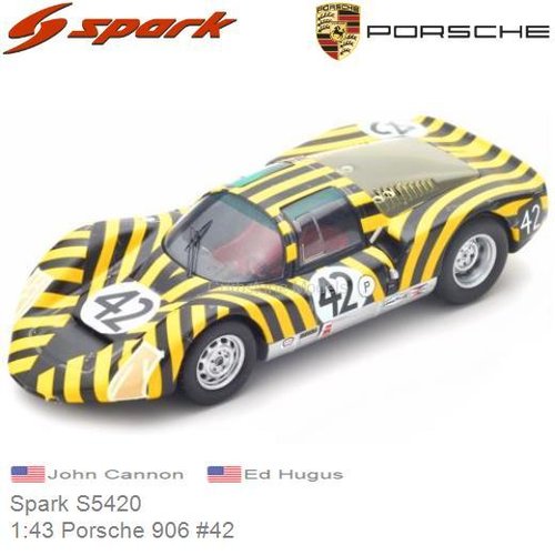 Modelauto 1:43 Porsche 906 #42 | John Cannon (Spark S5420)
