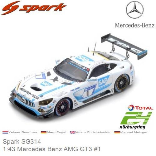Modelauto 1:43 Mercedes Benz AMG GT3 #1 | Yelmer Buurman (Spark SG314)