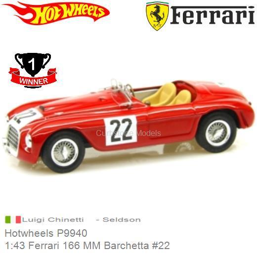 Modelauto 1:43 Ferrari 166 MM Barchetta #22 | Luigi Chinetti (Hotwheels P9940)