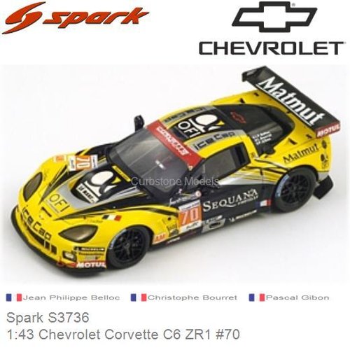 Modelauto 1:43 Chevrolet Corvette C6 ZR1 #70 | Jean Philippe Belloc (Spark S3736)