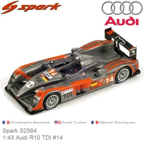 Modelauto 1:43 Audi R10 TDI #14 | Christophe Bouchut (Spark S2564)