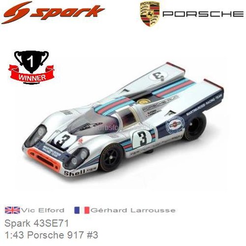 Modelauto 1:43 Porsche 917 #3 | Vic Elford (Spark 43SE71)