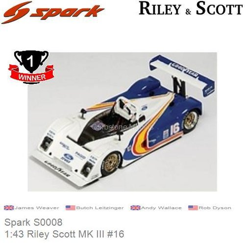 Modelauto 1:43 Riley Scott MK III #16 | James Weaver (Spark S0008)