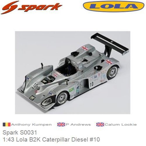 Modelauto 1:43 Lola B2K Caterpillar Diesel #10 | Anthony Kumpen (Spark S0031)