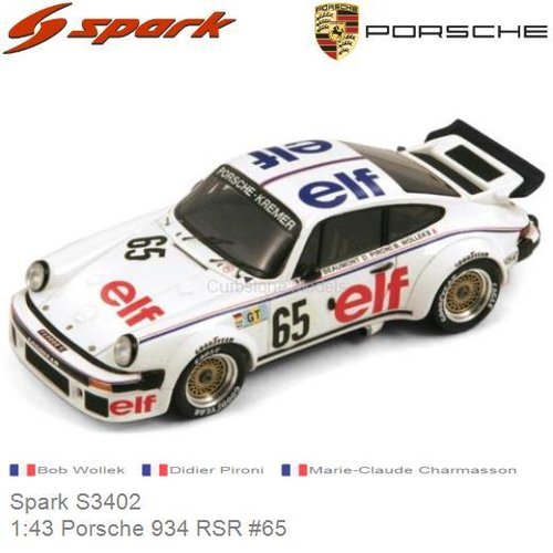 Modelauto 1:43 Porsche 934 RSR #65 | Bob Wollek (Spark S3402)