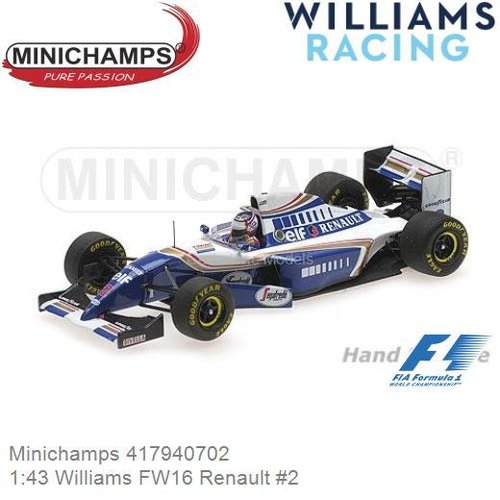 Modelauto 1:43 Williams FW16 Renault #2 | Nigel Mansell (Minichamps 417940702)