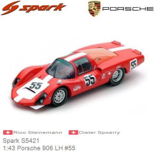 Modelauto 1:43 Porsche 906 LH #55 | Rico Steinemann (Spark S5421)