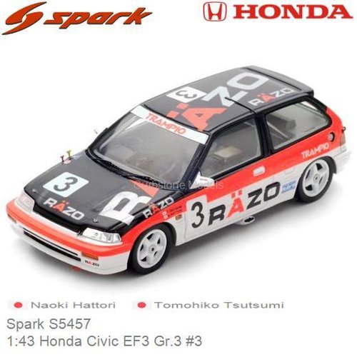 Modelauto 1:43 Honda Civic EF3 Gr.3 #3 | Naoki Hattori (Spark S5457)