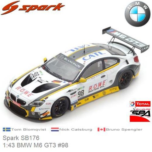 Modelauto 1:43 BMW M6 GT3 #98 | Nick Catsburg (Spark SB176)