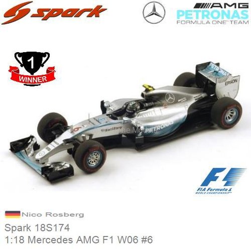Modelauto 1:18 Mercedes AMG F1 W06 #6 | Nico Rosberg (Spark 18S174)