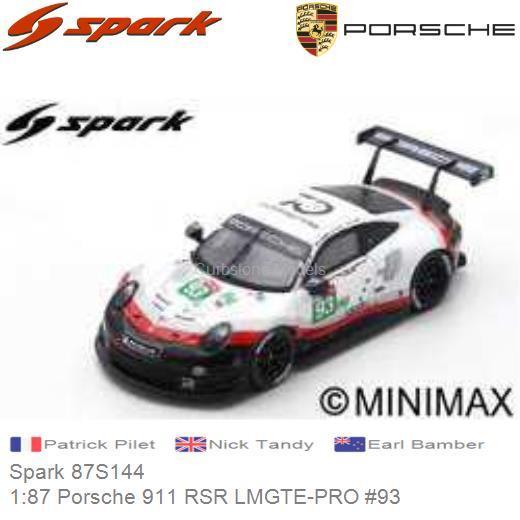 SPARK LE MANS 2018-87S142 PORSCHE 911 RSR LMGTE PRO 1/87 