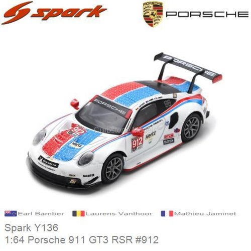 Modelauto 1:64 Porsche 911 GT3 RSR #912 | Earl Bamber (Spark Y136)