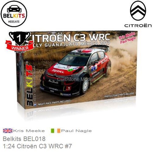 Bouwpakket 1:24 Citroën C3 WRC #7 | Kris Meeke (Belkits BEL018)