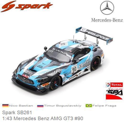 Modelauto 1:43 Mercedes Benz AMG GT3 #90 | Nico Bastian (Spark SB261)