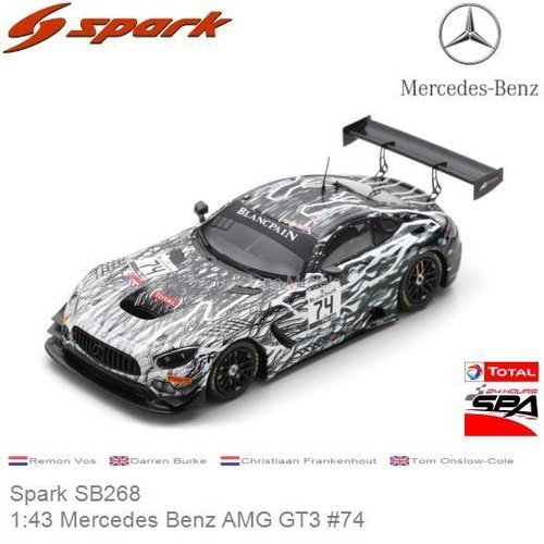 Modelauto 1:43 Mercedes Benz AMG GT3 #74 | Remon Vos (Spark SB268)