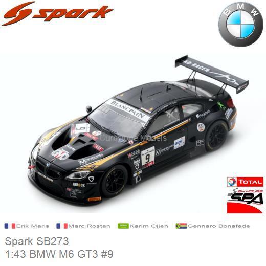 Modelauto 1:43 BMW M6 GT3 #9 | Erik Maris (Spark SB273)