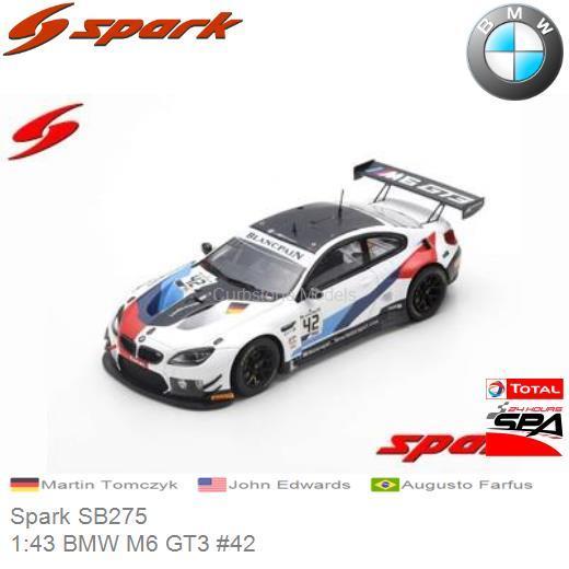 Modelauto 1:43 BMW M6 GT3 #42 | Martin Tomczyk (Spark SB275)