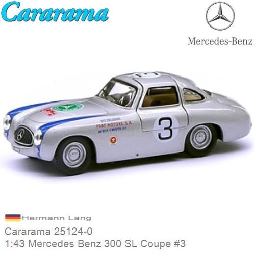 Modelauto 1:43 Mercedes Benz 300 SL Coupe #3 | Hermann Lang (Cararama 25124-0)