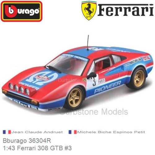 Modelauto 1:43 Ferrari 308 GTB #3 | Jean Claude Andruet (Bburago 36304R)