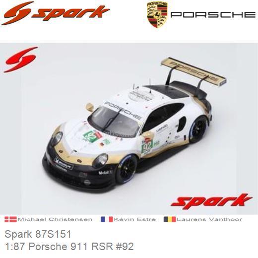Modelauto 1:87 Porsche 911 RSR #92 | Michael Christensen (Spark 87S151)