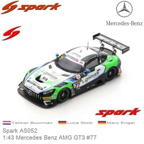 Modelauto 1:43 Mercedes Benz AMG GT3 #77 | Yelmer Buurman (Spark AS052)