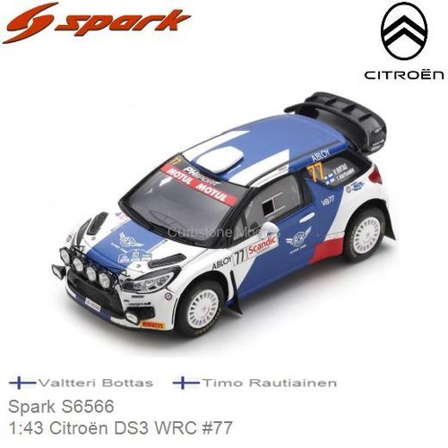 Modelauto 1:43 Citroën DS3 WRC #77 | Valtteri Bottas (Spark S6566)