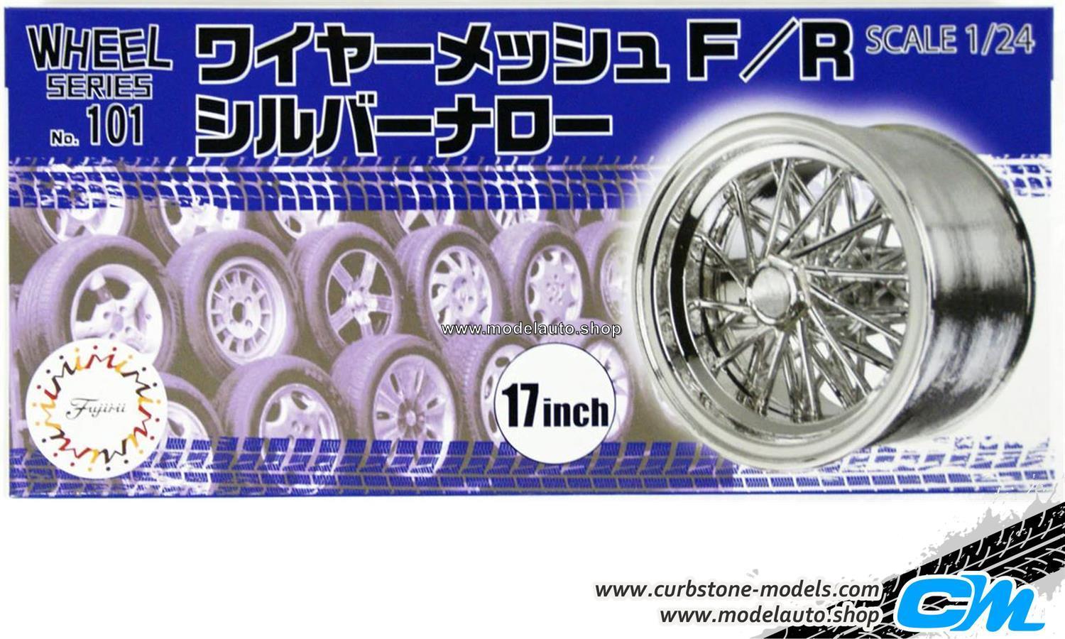 Fujimi TW53 Wire Wheel Silver Type Wheel & Tire Set 17 inch 1/24 Scale Kit 