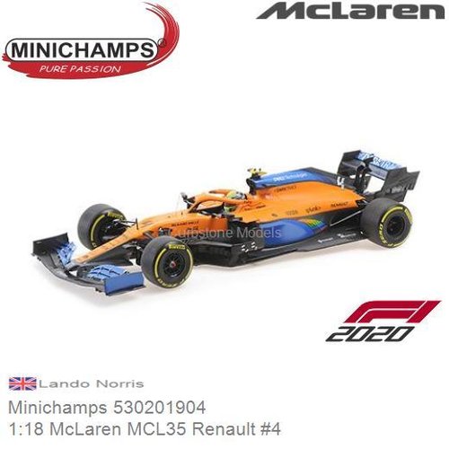 Modelauto 1:18 McLaren MCL35 Renault #4 | Lando Norris (Minichamps 530201904)