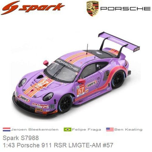Modelauto 1:43 Porsche 911 RSR LMGTE-AM #57 | Jeroen Bleekemolen (Spark S7988)