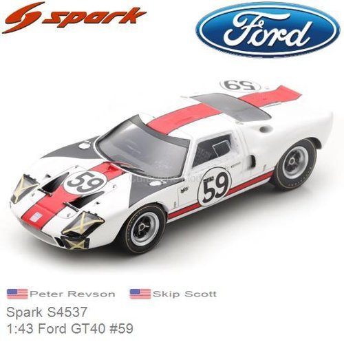 Modelauto 1:43 Ford GT40 #59 | Peter Revson (Spark S4537)
