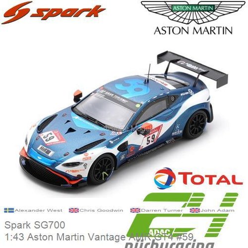 Modelauto 1:43 Aston Martin Vantage AMR GT4 #59 | Alexander West (Spark SG700)
