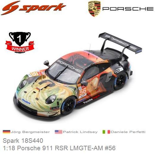 Modelauto 1:18 Porsche 911 RSR LMGTE-AM #56 | Jörg Bergmeister (Spark 18S440)