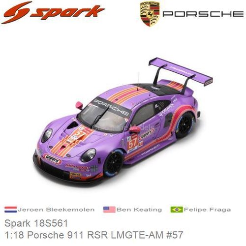 Modelauto 1:18 Porsche 911 RSR LMGTE-AM #57 | Jeroen Bleekemolen (Spark 18S561)