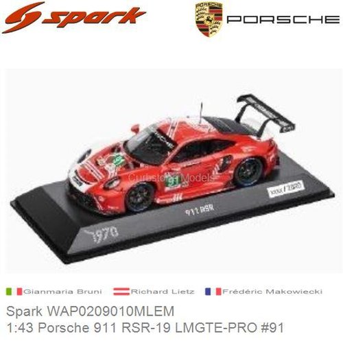 Modelauto 1:43 Porsche 911 RSR-19 LMGTE-PRO #91 | Gianmaria Bruni (Spark WAP0209010MLEM)